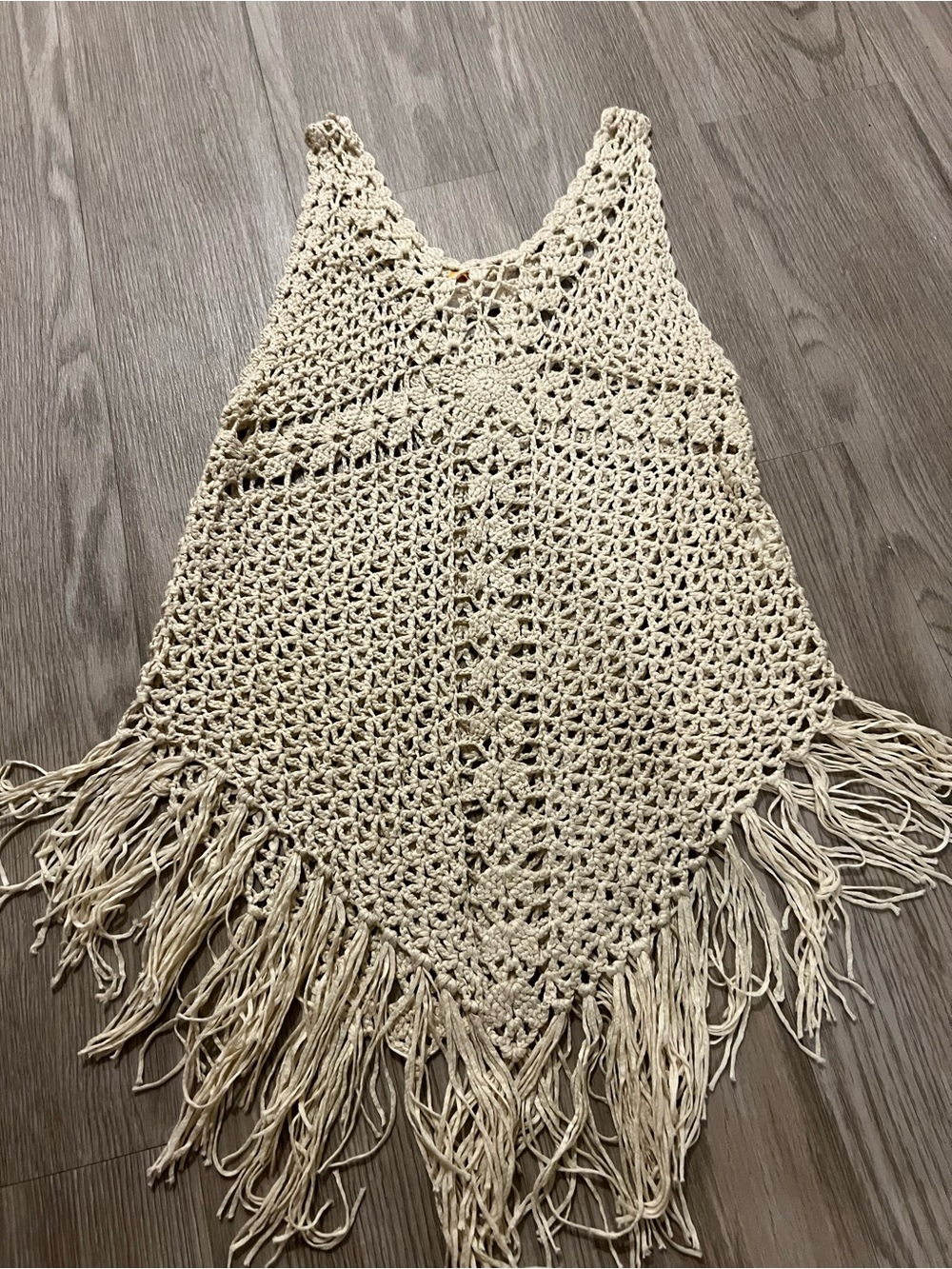 Boho Crochet Fringe Tank Top in Cream